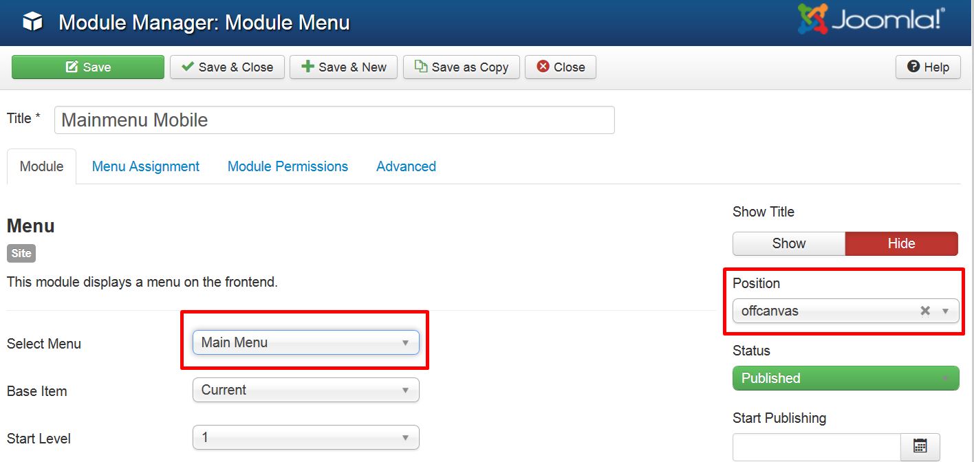 How to set the offcanvas menu