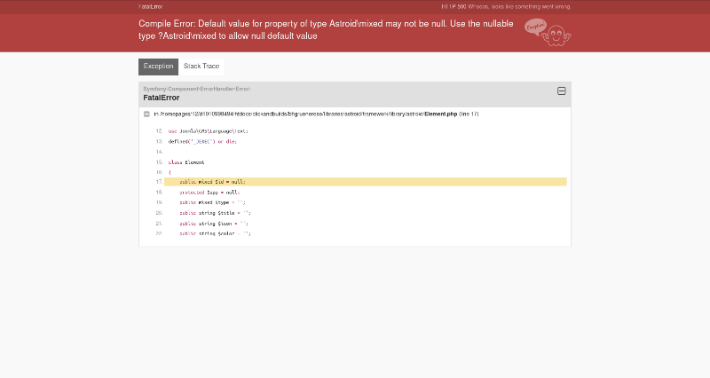 Screenshot2024-07-09at09-44-04CompileErrorDefaultvalueforpropertyoftypeAstroid_mixedmaynotbenull.UsethenullabletypeAstroid_mixedtoallownulldefaultvalue500Whoopslookslikesomethingwentwrong.png